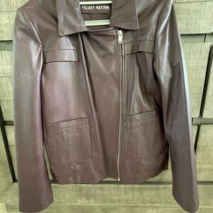 Elegant Women's Leather Jacket in Rich Burgundy